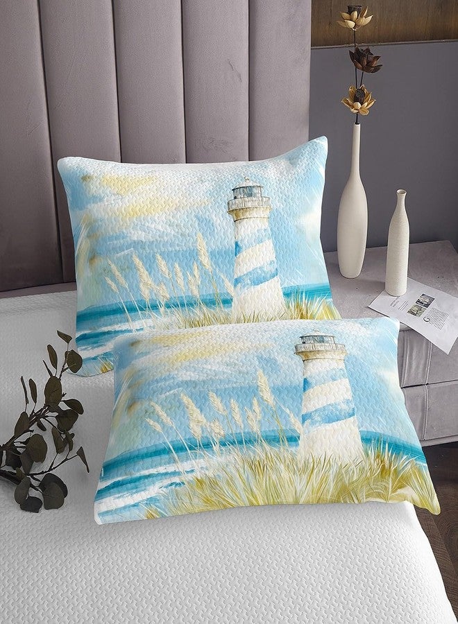 Castle Fairy طقم غطاء سرير بتصميم منارة بحرية مستوحى من قلعة خيالية، مقاس كوين، طقم لحاف شاطئي مكون من 3 قطع، مناسب لغرف الأطفال والمراهقين والبالغين، طقم مفروشات سرير بتصميم نباتي كلاسيكي، غطاء لحاف، و2 غطاء وسادة. - Image 3