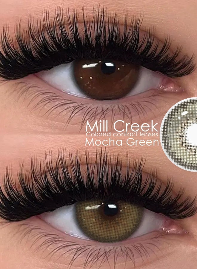 Mill Creek Color Contact Lenses 14.2mm Diameter High Quality Materials from HAMA+NVP 12 Months of Service Life Two Piece Set for One Pair Brown Glasses Mocha Green - Image 2