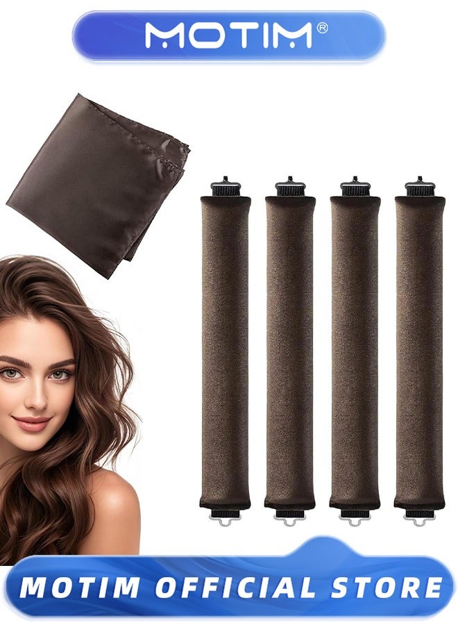 موتيم 4 قطع قضبان الانفجار بين عشية وضحاها تجعيد الشعر بدون حرارة ، قضيب تجعيد عديم الحرارة لجميع أنواع الشعر (بني ، مقاس واحد) - Image 1