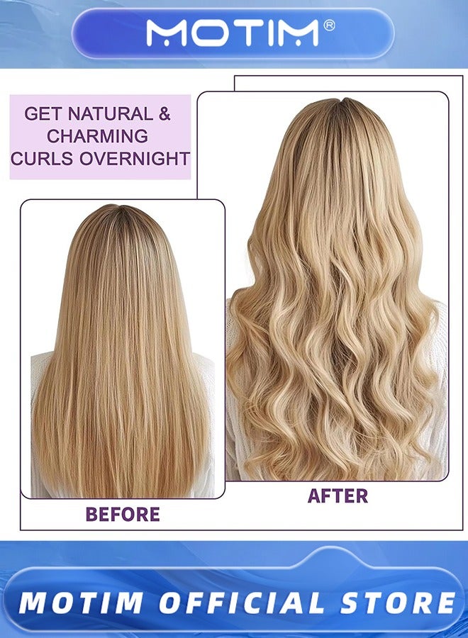 موتيم 4 قطع قضبان الانفجار بين عشية وضحاها تجعيد الشعر بدون حرارة ، قضيب تجعيد عديم الحرارة لجميع أنواع الشعر (بني ، مقاس واحد) - Image 3