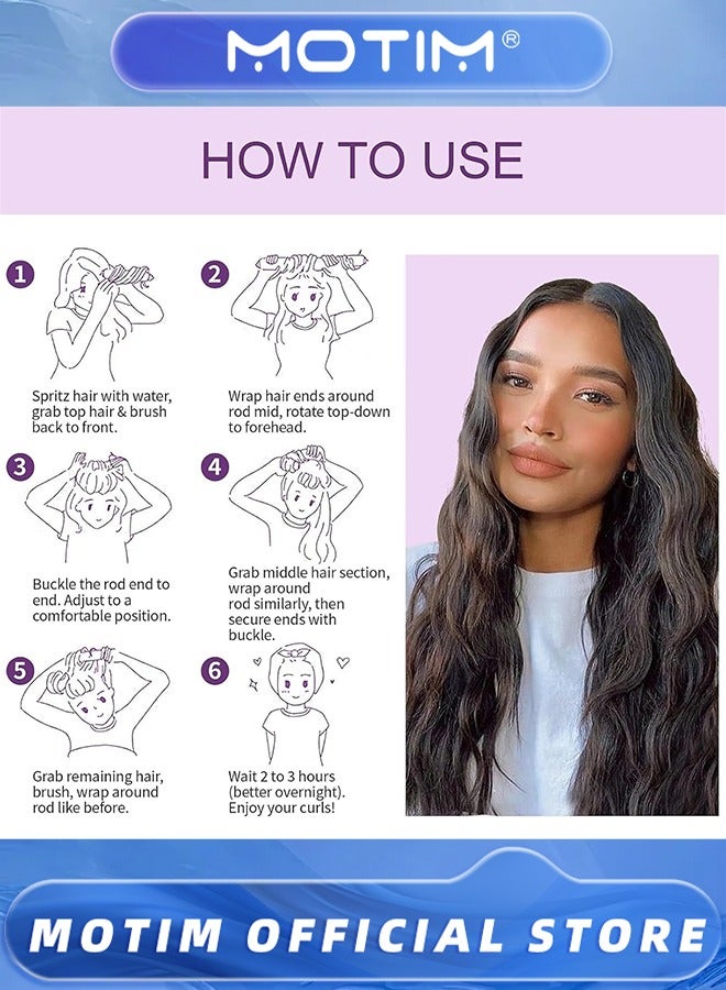موتيم 4 قطع قضبان الانفجار بين عشية وضحاها تجعيد الشعر بدون حرارة ، قضيب تجعيد عديم الحرارة لجميع أنواع الشعر (بني ، مقاس واحد) - Image 4