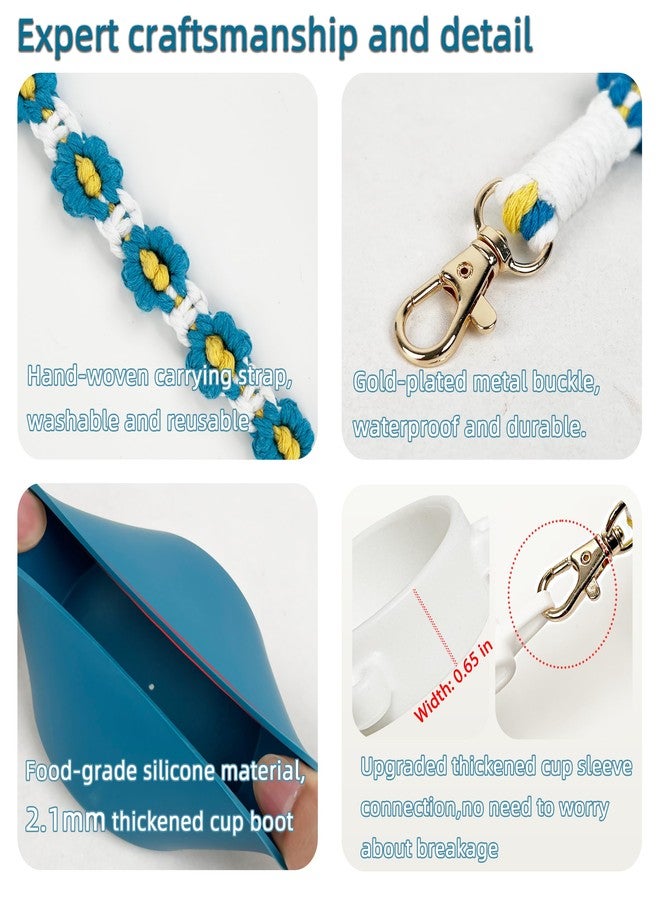SITKOL Silicone Boot Set for Owala Water Bottle 24 oz - Includes Water Bottle Handle Strap - Perfect Owala Accessories, Fits Owala Tumbler, Owala Free Sip, for Blue owala (Denim) - Image 2