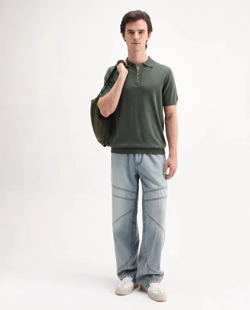 Rare Rabbit Men's Flat Knit Regular Fit Polo