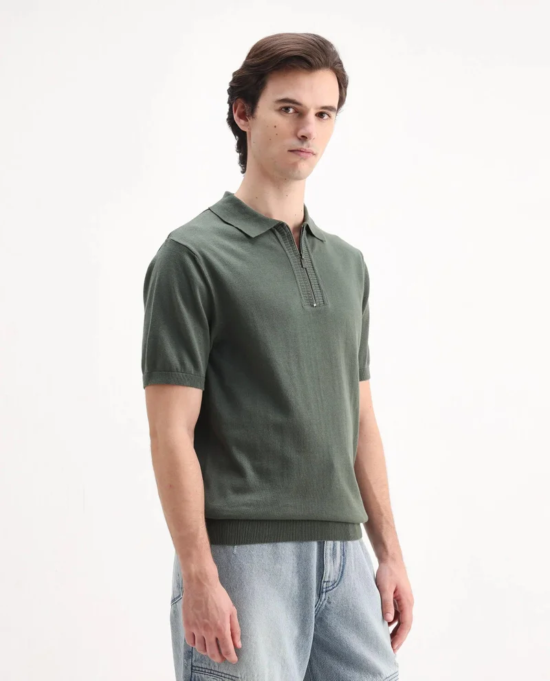 Rare Rabbit Men's Flat Knit Regular Fit Polo