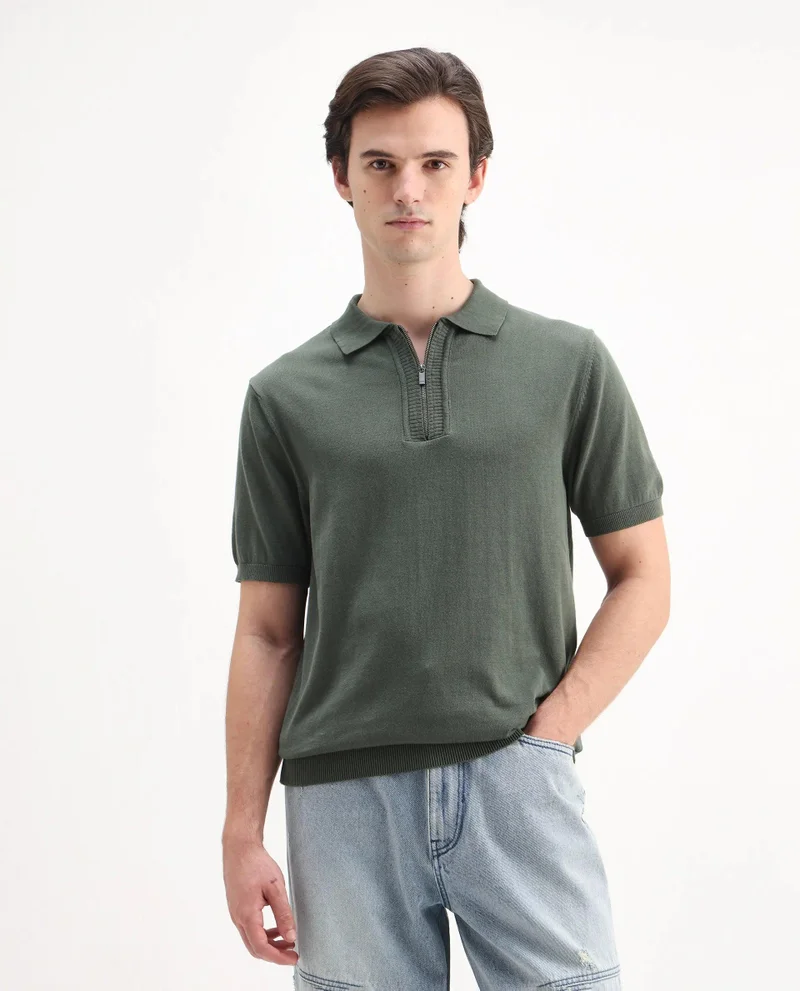 Rare Rabbit Men's Flat Knit Regular Fit Polo