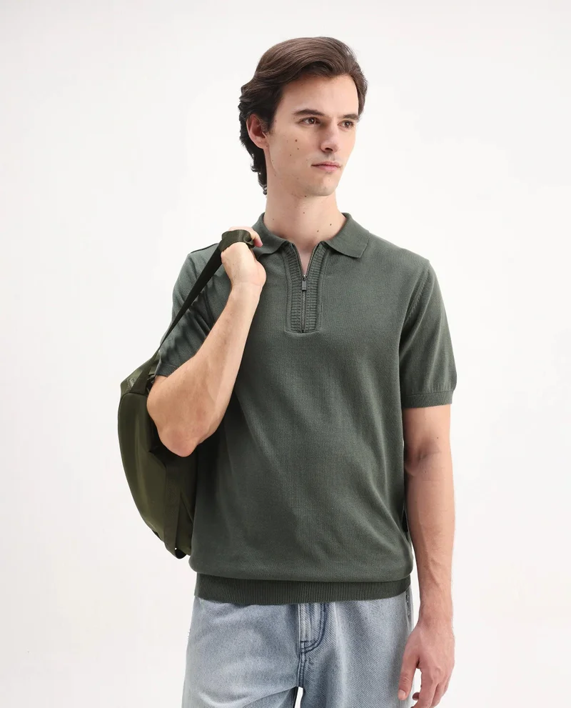 Rare Rabbit Men's Flat Knit Regular Fit Polo