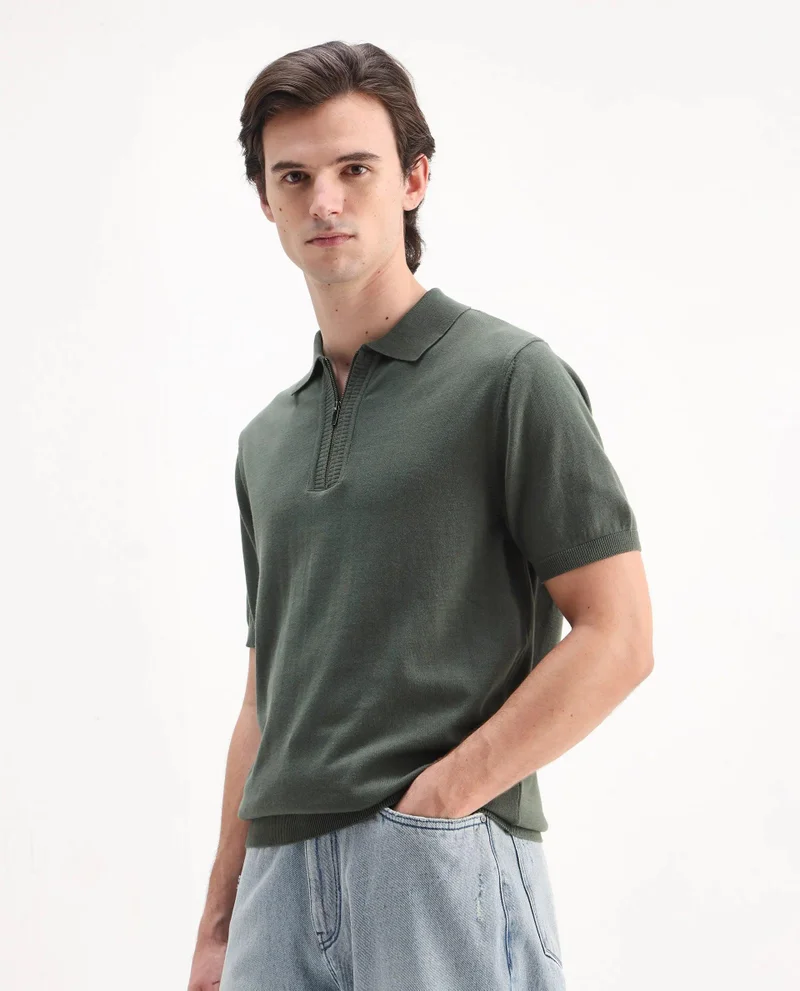 Rare Rabbit Men's Flat Knit Regular Fit Polo