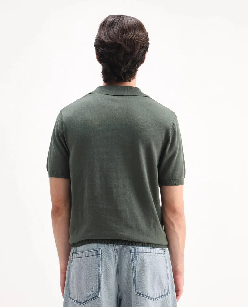 Rare Rabbit Men's Flat Knit Regular Fit Polo