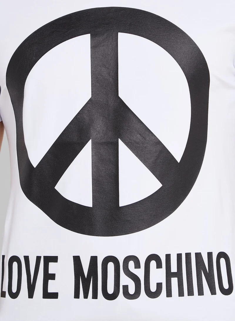 Love Moschino Peace Logo Crew Neck T-Shirt