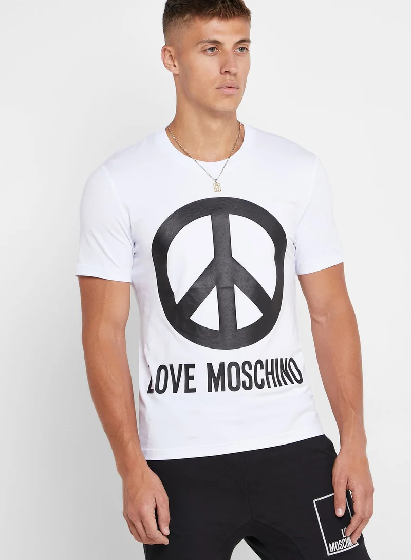Love Moschino Peace Logo Crew Neck T-Shirt