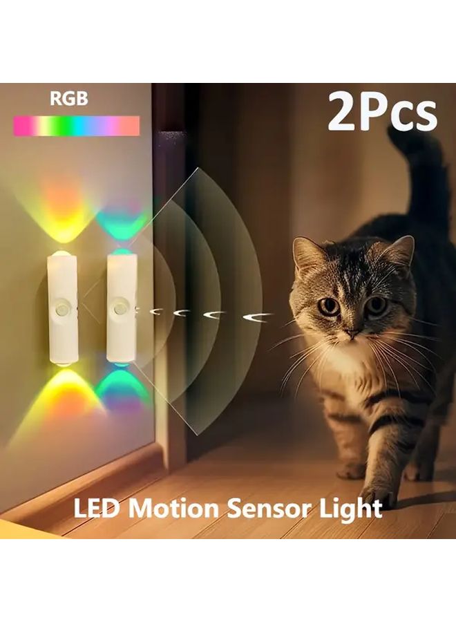 RGB Smart Motion Sensor LED Night Light Dual Head Cat Eye Wall Lamp USB Rechargeable Magnetic Installation Bedside Night Light With Adjustable Brightness Suitable For Stairs Bedroom Living Room Hallway Indoor Motion Sensor Light - Image 1