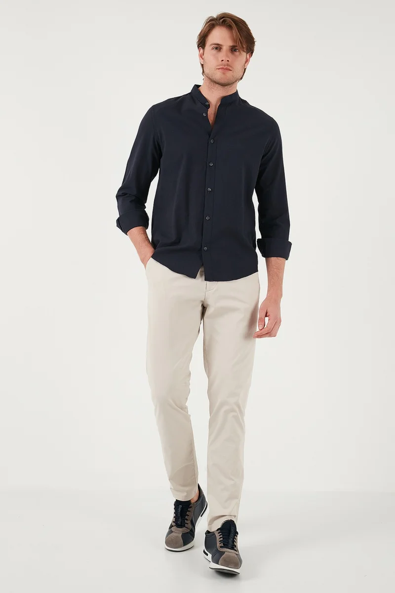 Buratti Linen Look Cotton Regular Fit Mandarin Collar Shirt Men's Shirt CF25S112637