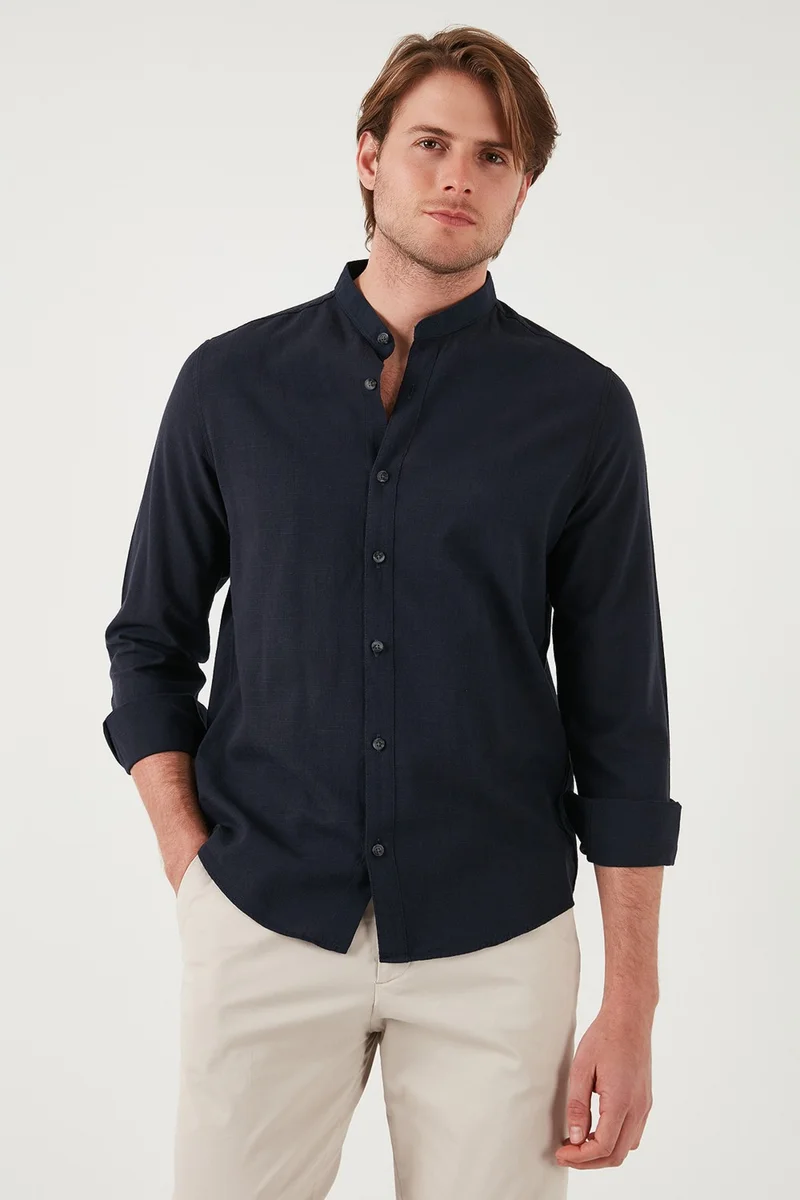 Buratti Linen Look Cotton Regular Fit Mandarin Collar Shirt Men's Shirt CF25S112637
