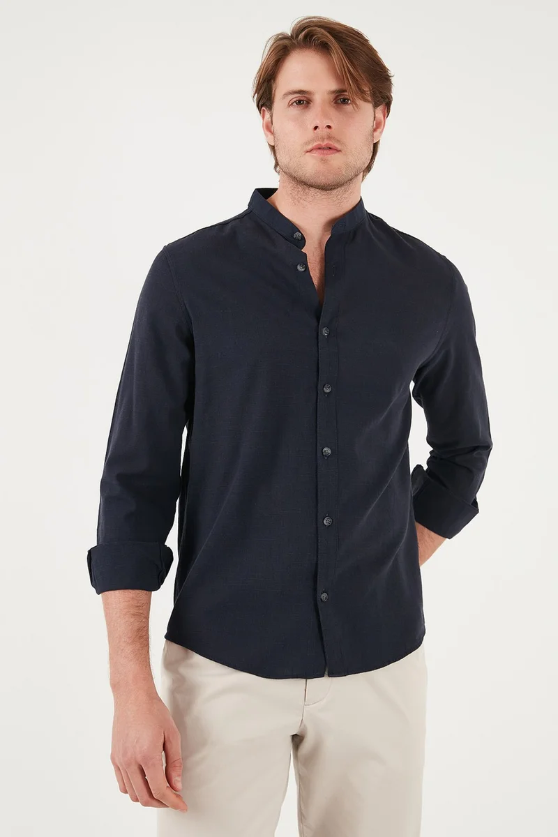 Buratti Linen Look Cotton Regular Fit Mandarin Collar Shirt Men's Shirt CF25S112637