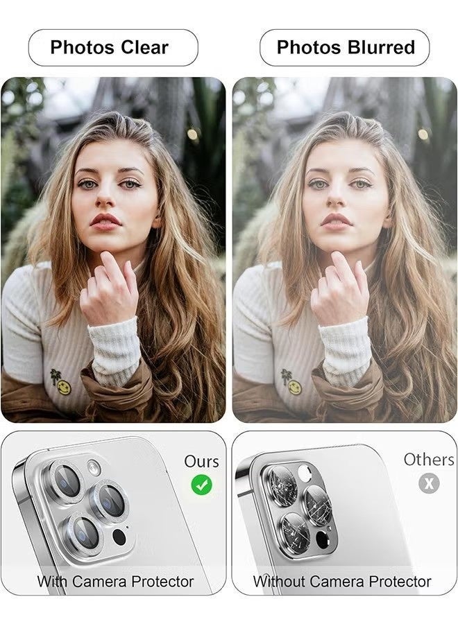 واقي عدسة الكاميرا (قطعتان) لهاتف iPhone 16 Pro/Pro Max، غطاء معدني بحلقة فردية من الزجاج المقوى 9H، غطاء كاميرا لامع (فضي) - Image 2