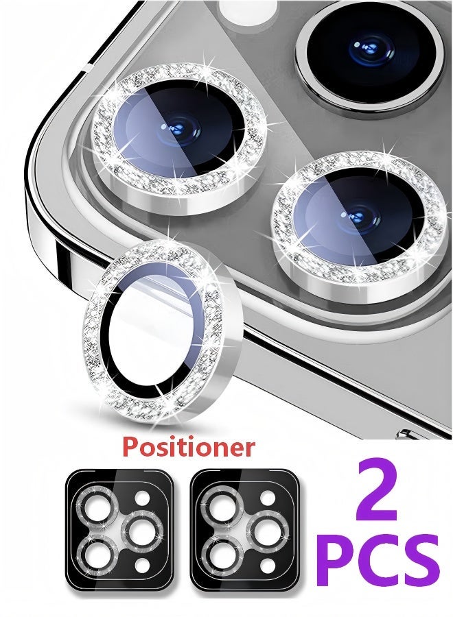 واقي عدسة الكاميرا (قطعتان) لهاتف iPhone 16 Pro/Pro Max، غطاء معدني بحلقة فردية من الزجاج المقوى 9H، غطاء كاميرا لامع (فضي) - Image 1