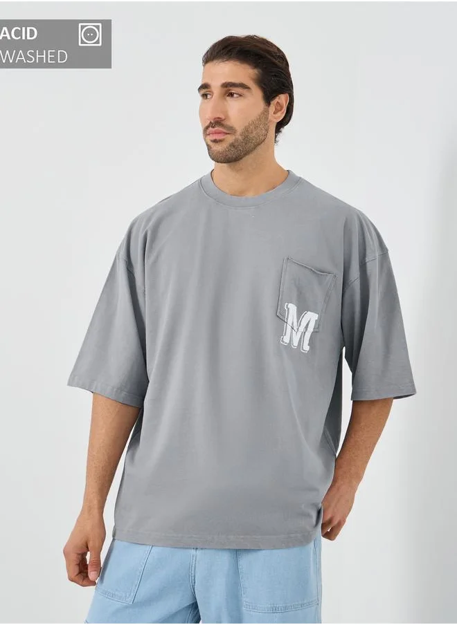 Styli Styli Slogan Print Oversized T-Shirt with Chest Pocket Detail
