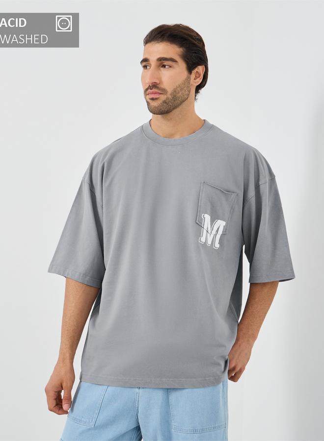 Styli Slogan Print Oversized T-Shirt with Chest Pocket Detail - Image 1