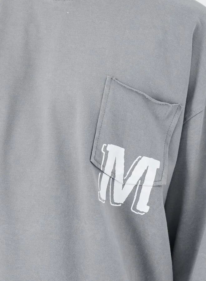 Styli Styli Slogan Print Oversized T-Shirt with Chest Pocket Detail