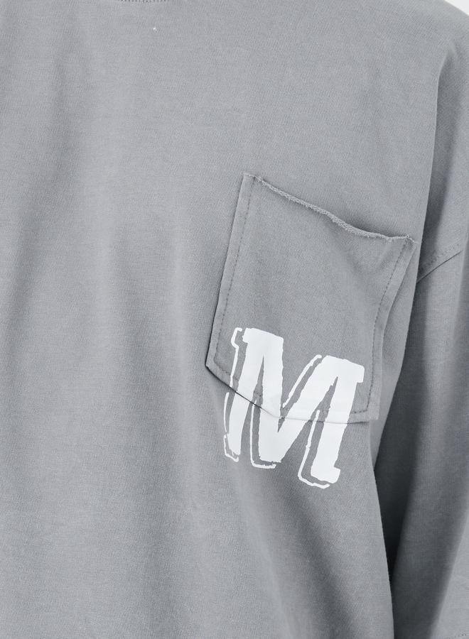 Styli Slogan Print Oversized T-Shirt with Chest Pocket Detail - Image 3