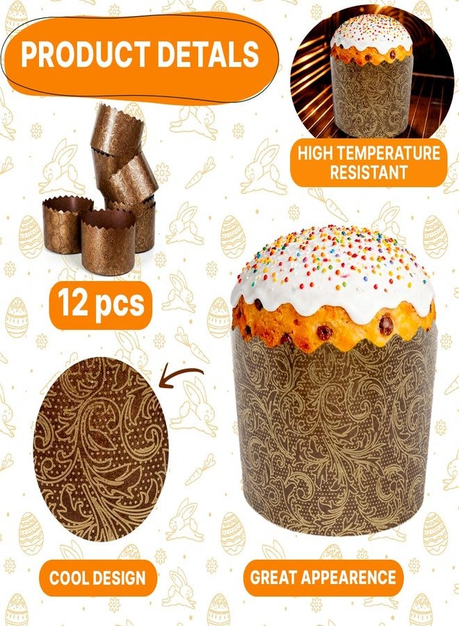 BIOL 15 oz Paska Mold Easter Bread Forms 12 Pack - Large Easter Bread Paper Mold Panettone Paper Kulich Paska Brown Design - Image 2