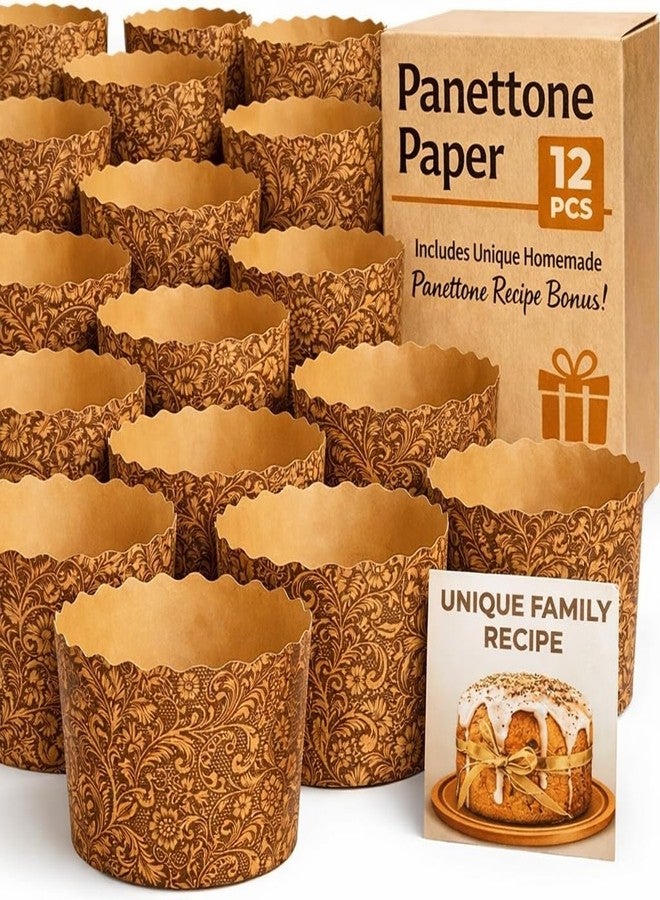 BIOL 15 oz Paska Mold Easter Bread Forms 12 Pack - Large Easter Bread Paper Mold Panettone Paper Kulich Paska Brown Design - Image 1