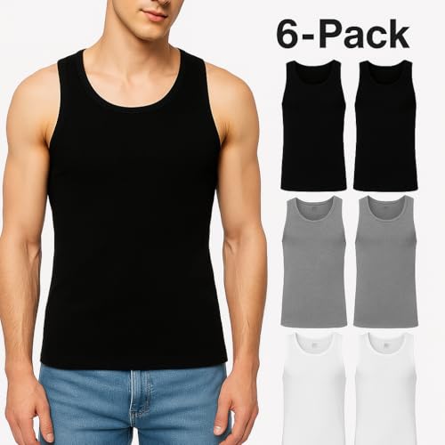 Athllete Men’s Athletic Fit Tank Tops 6 Pack - 100% Cotton Breathable Sleeveless Undershirts - Image 2
