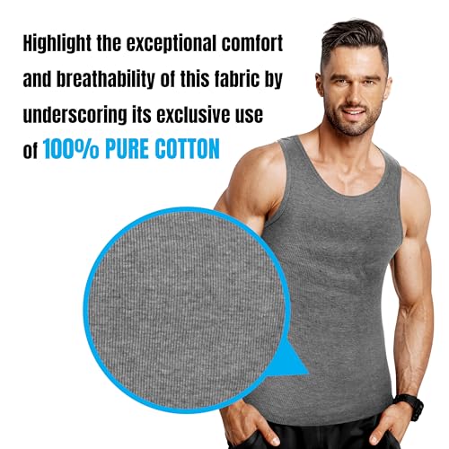 Athllete Men’s Athletic Fit Tank Tops 6 Pack - 100% Cotton Breathable Sleeveless Undershirts - Image 3