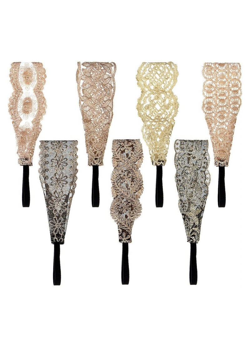 إسكدنيا Lace Headbands 7 Pieces Elegant Wide Decoration Headwrap Yoga Sweatband Hair Accessories Vintage Headgear for Women Girls - Image 2