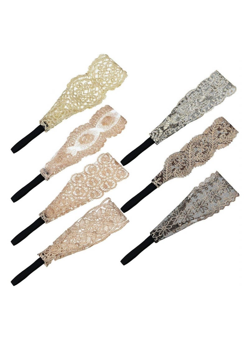 إسكدنيا Lace Headbands 7 Pieces Elegant Wide Decoration Headwrap Yoga Sweatband Hair Accessories Vintage Headgear for Women Girls - Image 1