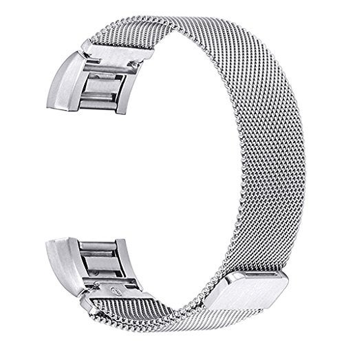 Segolike for Fitbit Charge 2 Wrist Strap, Stainless Steel Metal Mesh Writband Watchband with Unique Magnet Clasp - Silver - Image 2
