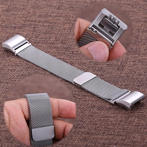 Segolike for Fitbit Charge 2 Wrist Strap, Stainless Steel Metal Mesh Writband Watchband with Unique Magnet Clasp - Silver - Image 4