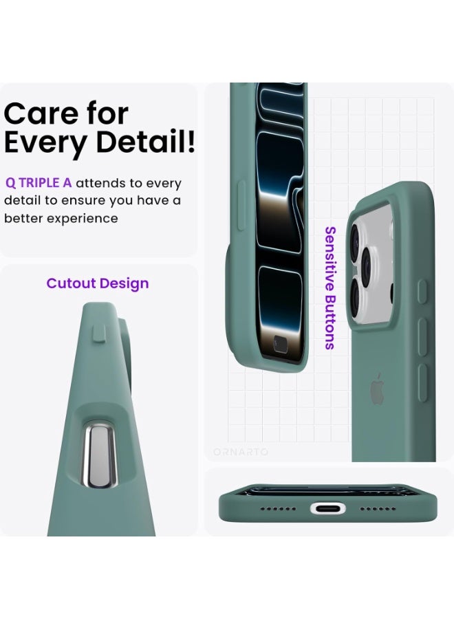 Q TRIPLE A Compatible with iPhone 17 Pro Max Case 6.9", Slim Liquid Silicone 3 Layers Soft Gel Rubber Shockproof Protective Cover with Anti-Scratch Microfiber Lining (Pine Green) - Image 3