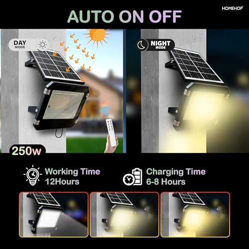 Homehop Solar Flood Light Outdoor Waterproof 250 Watt Wireless Automatic Led Solar Lamp for Home, Garden, Balcony, Pathway, (15 Ah, ABS, 3 Colour,) - Image 5