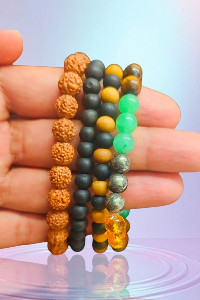 Spiritual Bracelet Set (Sandal & Ebony, Ebony, Five Faced Rudraksha, Money Magnet) - Image 1