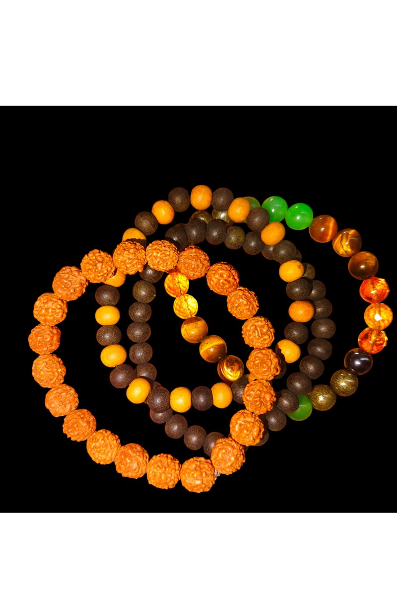 Spiritual Bracelet Set (Sandal & Ebony, Ebony, Five Faced Rudraksha, Money Magnet) - Image 2