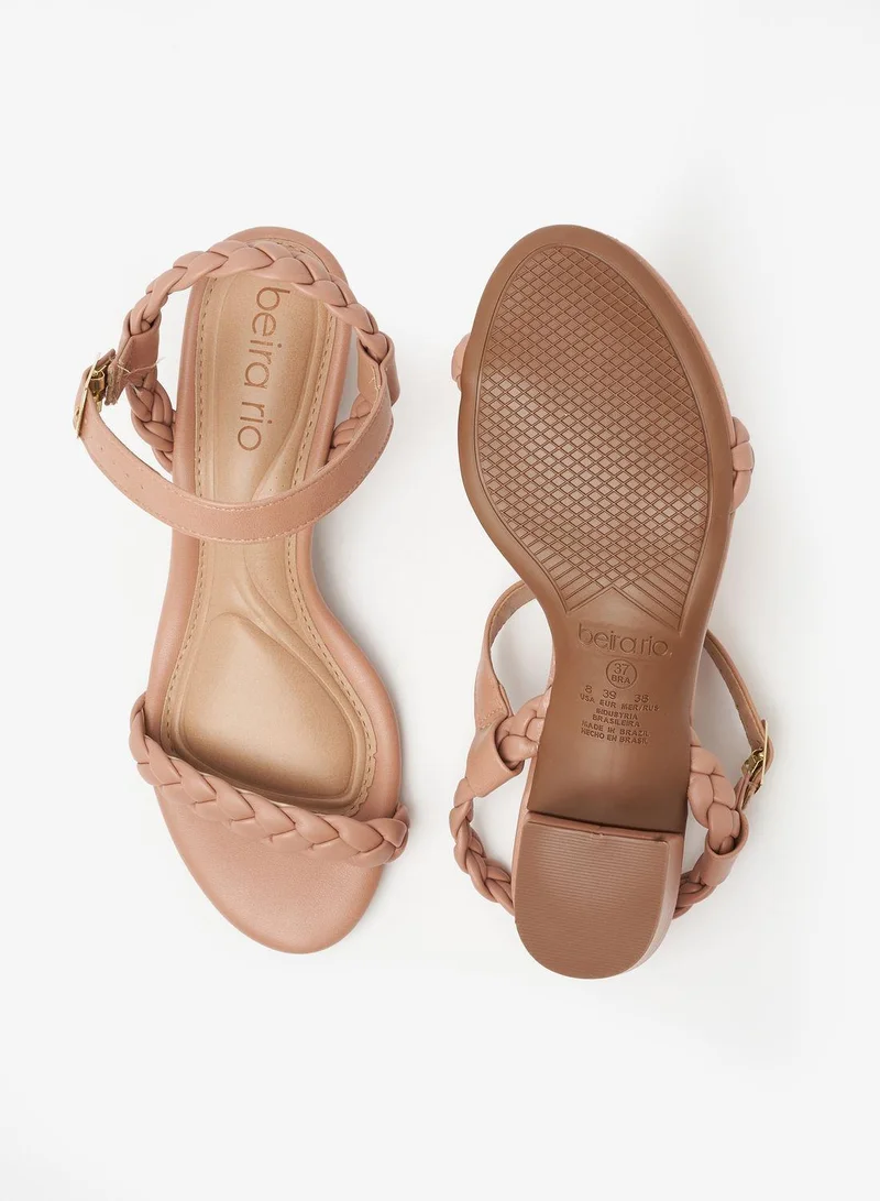 Beira Rio Beige Mid Heels Sandals for Women – Sling Back Heel Sandals for Girls with Ankle Strap for Women | Best Price UAE