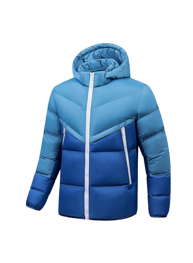 Men's Cotton Jacket, Slim Fit, Hooded, Casual Trendy Ribbed Coat, Versatile Fashion Splicing, Youth Cotton-padded Jacket