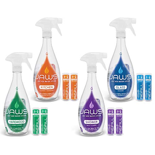 JAWS Cleaners Home Cleaning Kit, Multi-Surface Kitchen, Glass, Shower and Hardwood Floor, 2 Refill Pods Included. Refillable Cleaning Supplies. - Image 1