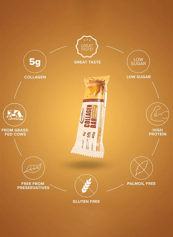 IronMaxx Collagen Bar | 12 x 40g | Caramel  Flavour, Grass-Fed Collagen, Low Sugar, High Protein - Image 4