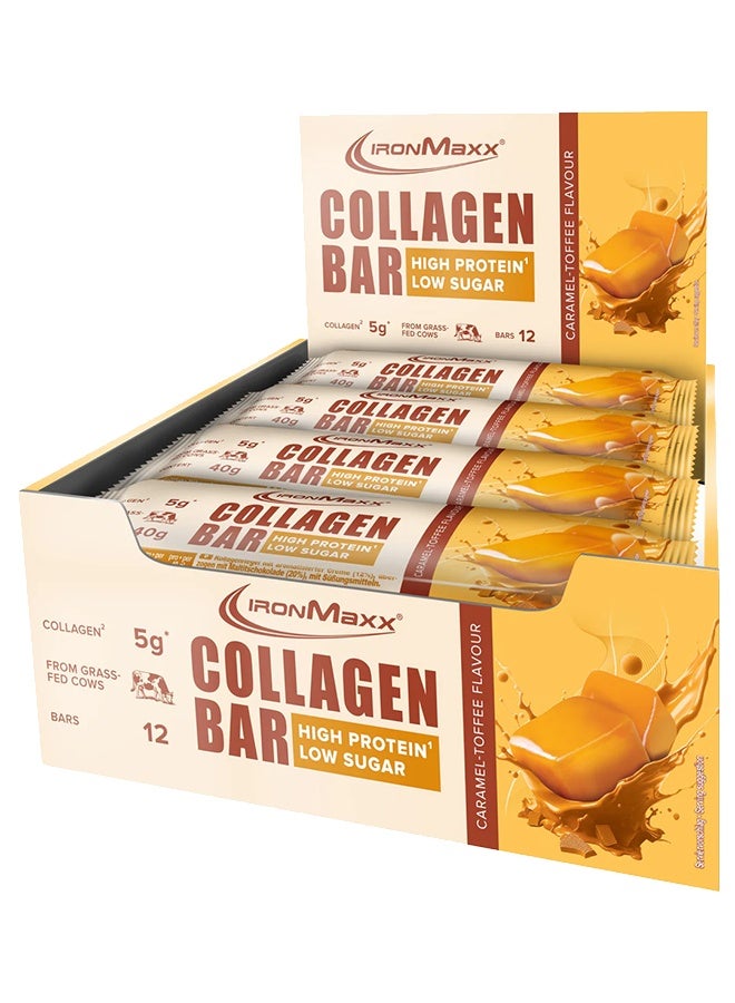 IronMaxx Collagen Bar | 12 x 40g | Caramel  Flavour, Grass-Fed Collagen, Low Sugar, High Protein - Image 3