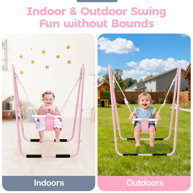 FUNLIO U-Shape Swing Set for Toddlers 6-36 Months, Heavy Duty Metal Frame with 2 Sandbags & 4 Anti-Slip Pads, Easy to Assemble & Store, Foldable & Portable Toddler Swing for Indoor/Outdoor-Pink - Image 5