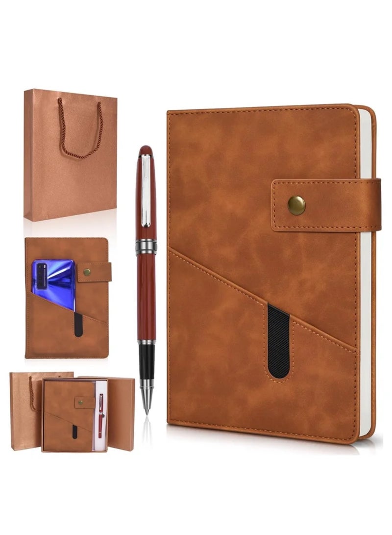 Generic Leather Journal Notebook, Brown A5 Lined 100Pages Personalized Hardcover Journal Set with Pen & Gift Box, Thick Ruled Paper Daily Diary for School,Travel, Business,Work, Home Writing  - Image 1