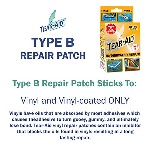 TEAR-AID Underwater Repair Kit, Type B Clear Patch for Vinyl and Vinyl-Coated Materials, Repairs Underwater Cracks, Works on Pool Liners, Orange Box, Single Pack - Image 2