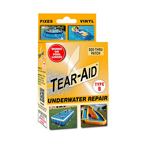 TEAR-AID Underwater Repair Kit, Type B Clear Patch for Vinyl and Vinyl-Coated Materials, Repairs Underwater Cracks, Works on Pool Liners, Orange Box, Single Pack - Image 1