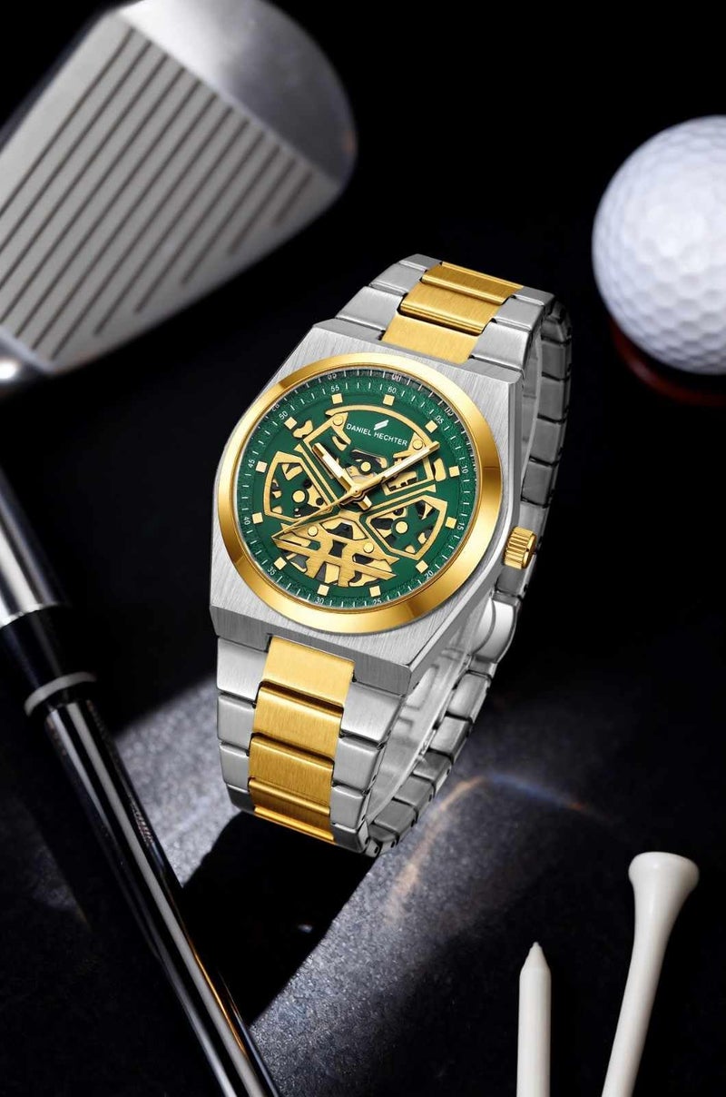 Daniel Hechter Paris Austerlitz Collection Skeleton Style Analog Watch for Men with Luminous Hands and Stainless Steel Strap - Mechanical-Inspired. - Image 3