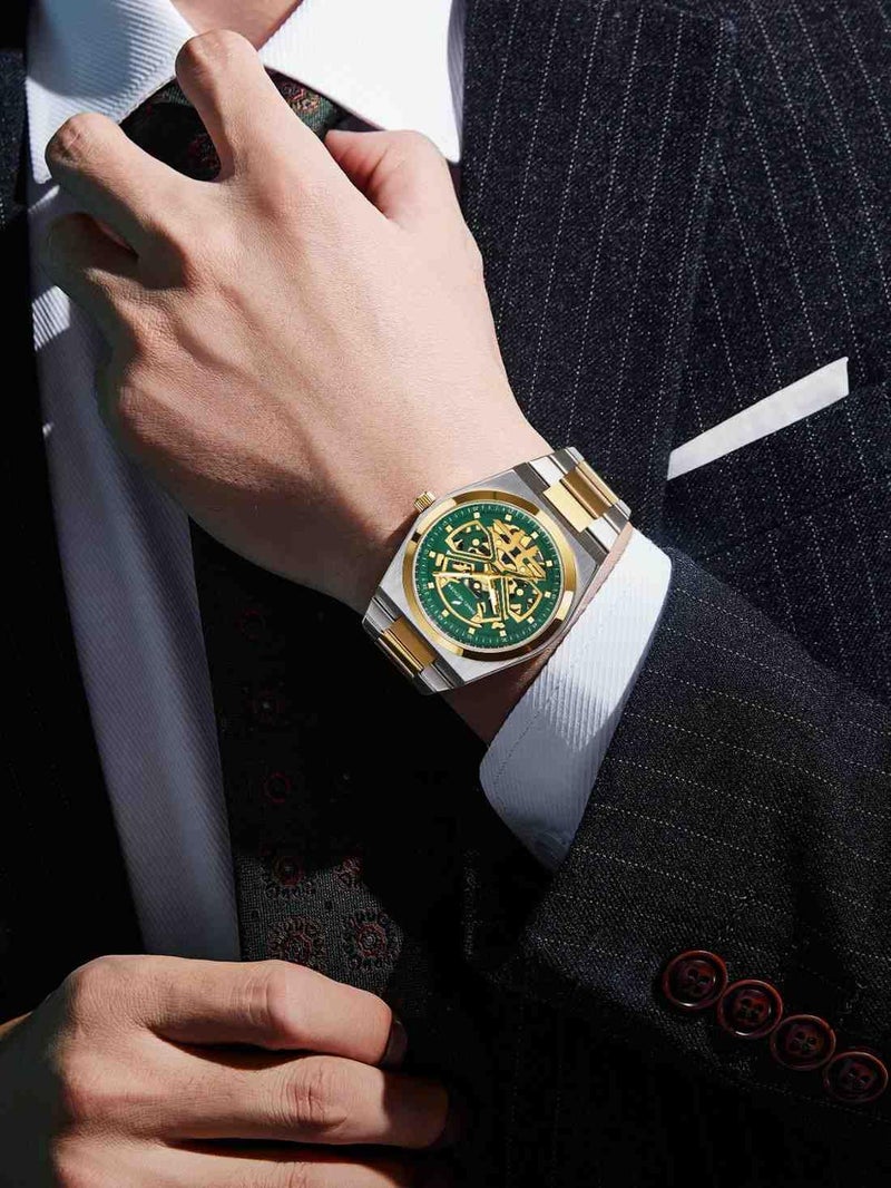 Daniel Hechter Paris Austerlitz Collection Skeleton Style Analog Watch for Men with Luminous Hands and Stainless Steel Strap - Mechanical-Inspired. - Image 2
