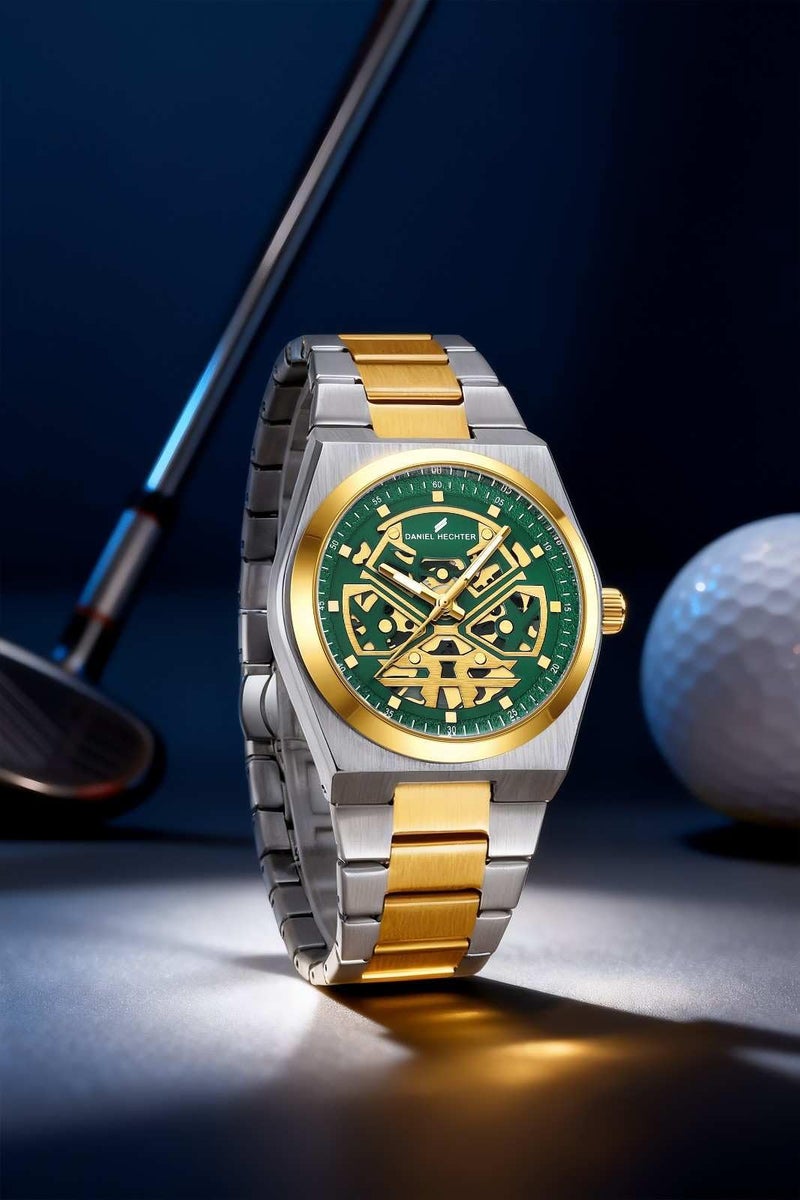 Daniel Hechter Paris Austerlitz Collection Skeleton Style Analog Watch for Men with Luminous Hands and Stainless Steel Strap - Mechanical-Inspired. - Image 4
