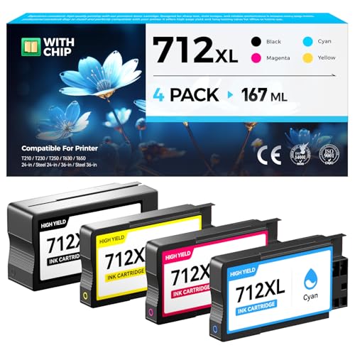 Zstint 712 712XL Ink Cartridges set 4Pack High Yield Replacement for HP 712 712XL Ink Compatible with HP Color DesignJet T650 T630 T230 T210 Studio Plotter Printers 80ml Black 29ml CyanMagentaYellow - Image 1