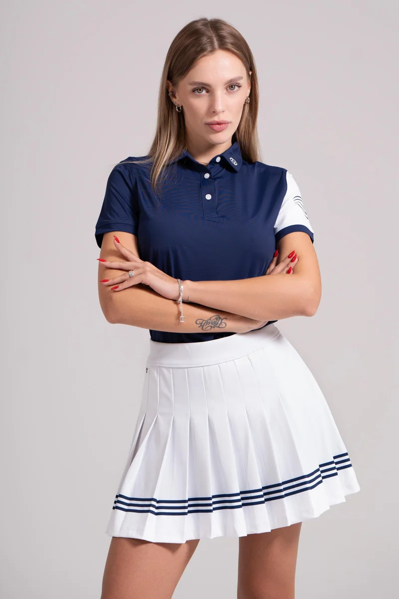 EGL EGL Women's Golf Skirt - White &amp; Navy Stripes - Breathable Stretch